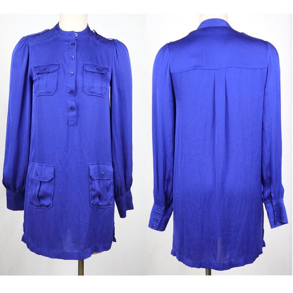 Rachel Zoe Royal Blue Silk Tunic DRESS Mini 2 - Picture 1 of 8